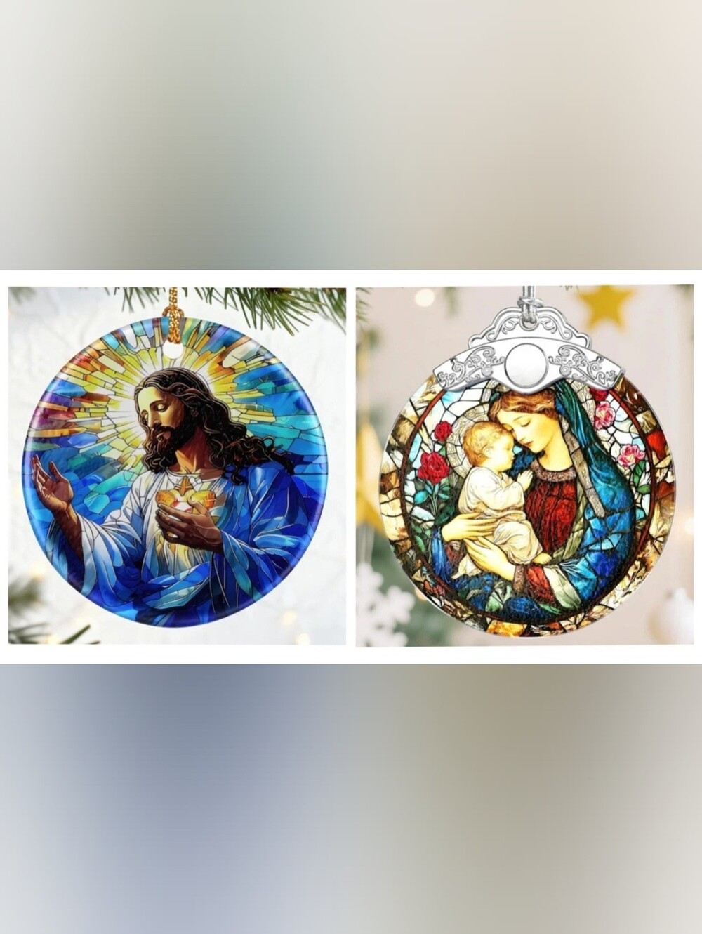 Jesus & Mary with Baby Jesus Christmas Ornaments